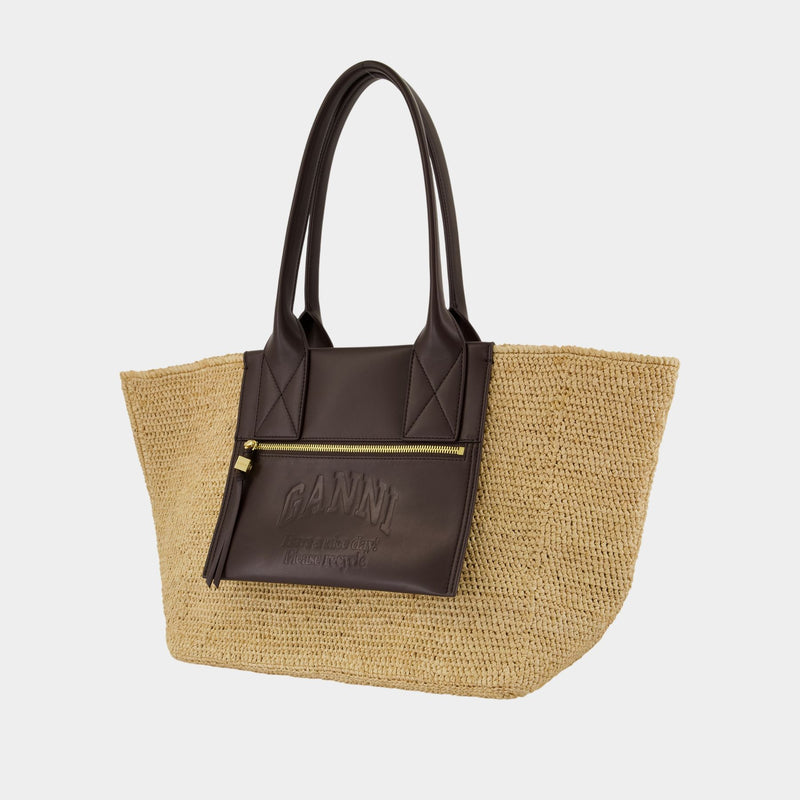 Easy Medium Shopper Bag - Ganni - Raffia - Brown