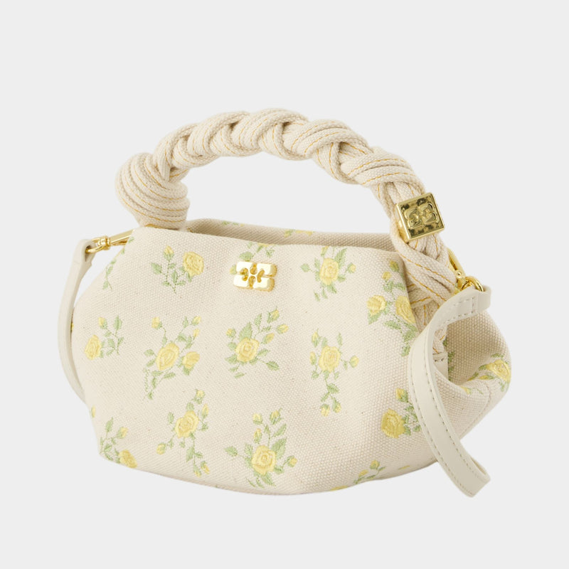 Bou Bag Mini Canvas Flowers - Ganni - Cotton - White