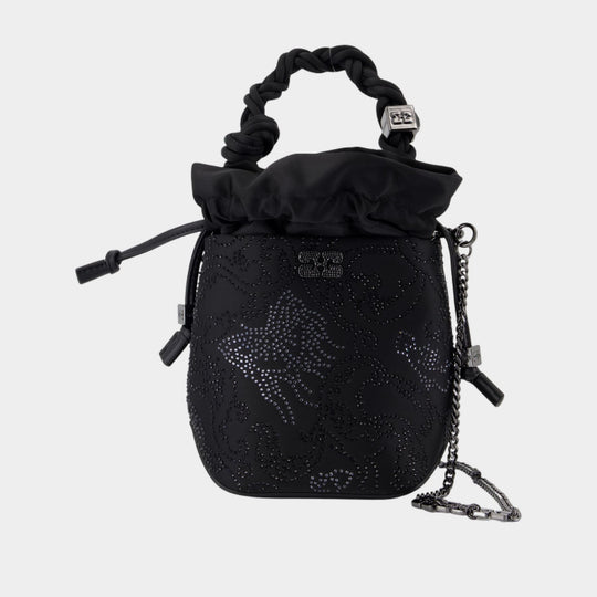 Bou Mini Flower Purse - Ganni - Satin - Black