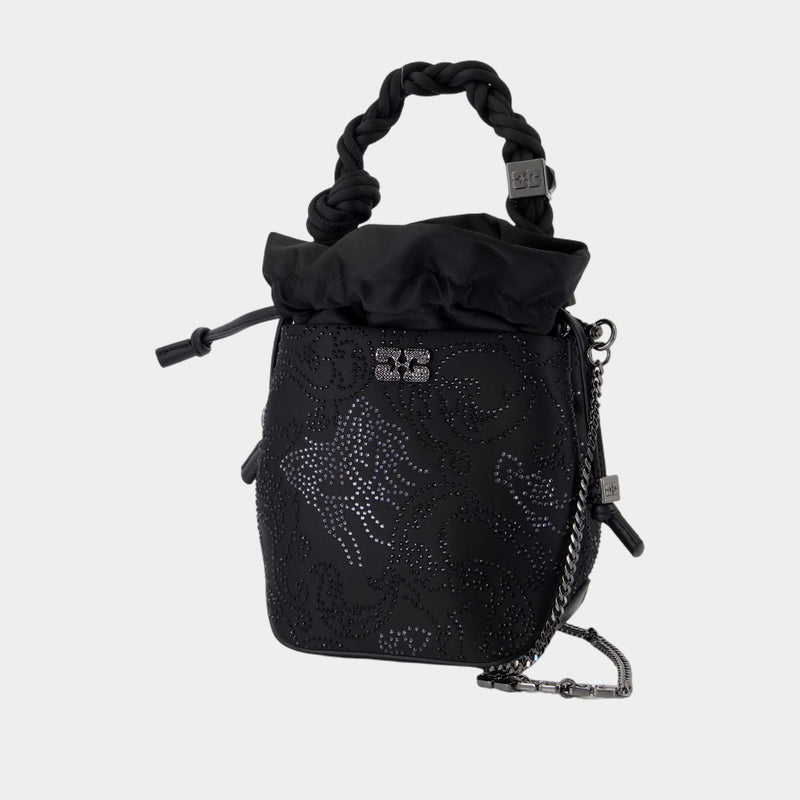 Bou Mini Flower Purse - Ganni - Satin - Black