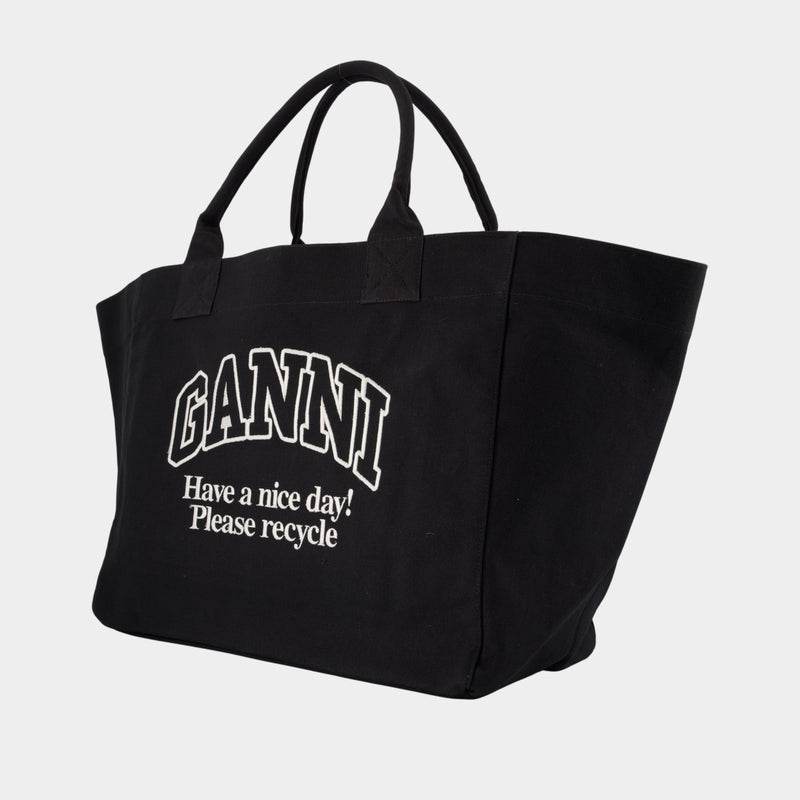 Xxl Pocket Shopper Bag - Ganni - Cotton - Black