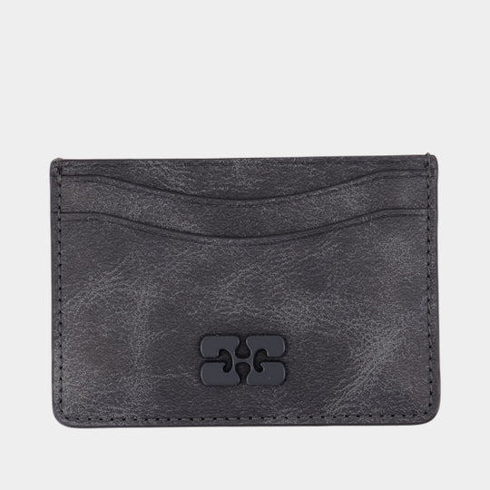 Vintage Card Holder - Ganni - Leather - Grey