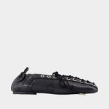 Eyelets Lace Up Snake Ballerinas - Ganni - Synthetic - Black
