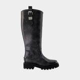 Studs Vintage Boots - Ganni - Leather - Grey