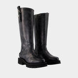 Studs Vintage Boots - Ganni - Leather - Grey