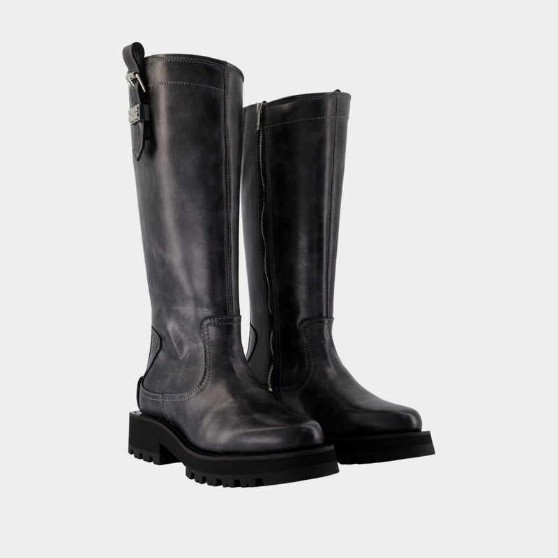 Studs Vintage Boots - Ganni - Leather - Grey