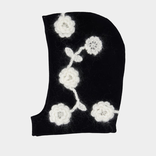Crochet Flowers Beannie - Ganni - Wool - Black