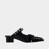 Eyelets Lace Up Mules - Ganni - Synthetic - Black