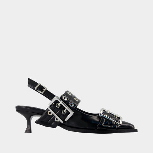 Feminine Buckle Box pumps - Ganni - Synthetic - Black