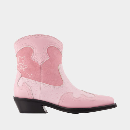 Low-cut Western Mix Ankle Boots - Ganni - Synthetic - Pink