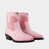 Low Shaft Embroidered Western Mix Boots - Ganni - Synthetic - Pink