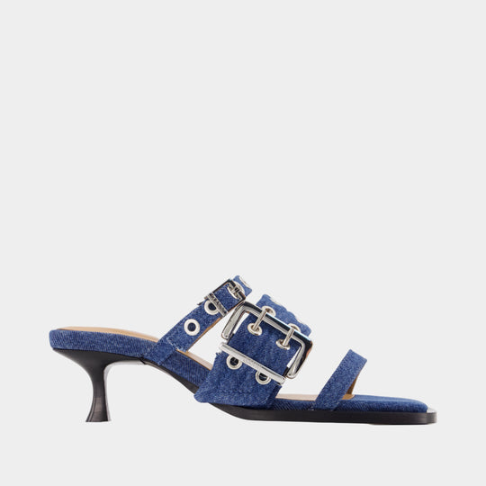Buckle Strap Mules - Ganni - Cotton - Blue
