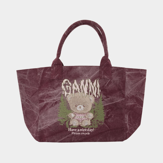 Medium Trapeze Snow Teddy Shopper Bag - Ganni - Cotton - Multicolor