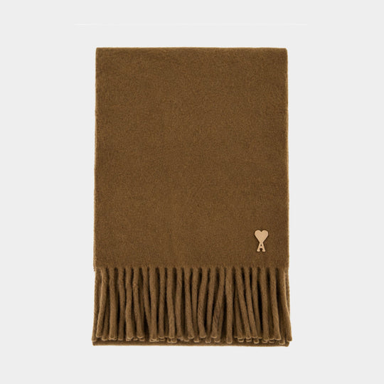Ami De Coeur Patch Scarf - AMI Paris - Wool - Brown