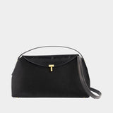 T-Lock Pony Hair Top Handle Purse - TOTEME - Leather - Black