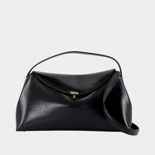 T-Lock Naplack Top Handle Purse - TOTEME - Leather - Black