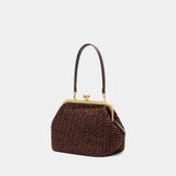 Large Weave Straw Kisslock 27 Clutch - Coach - Leather - Brown