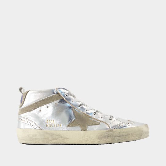 Mid Star Sneakers - Golden Goose Deluxe Brand - Leather - Silver