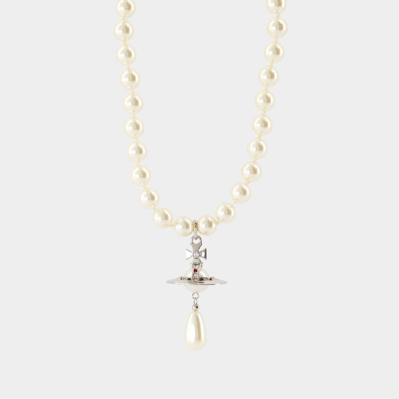 One Row Pearl Drop Choker - Vivienne Westwood - Metal - Grey