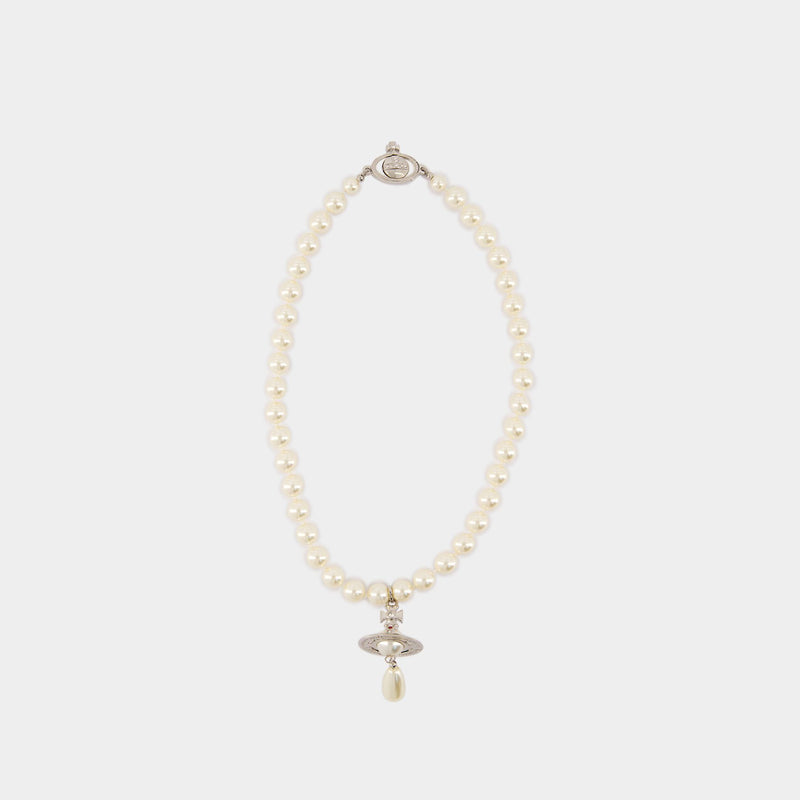 One Row Pearl Drop Choker - Vivienne Westwood - Metal - Grey