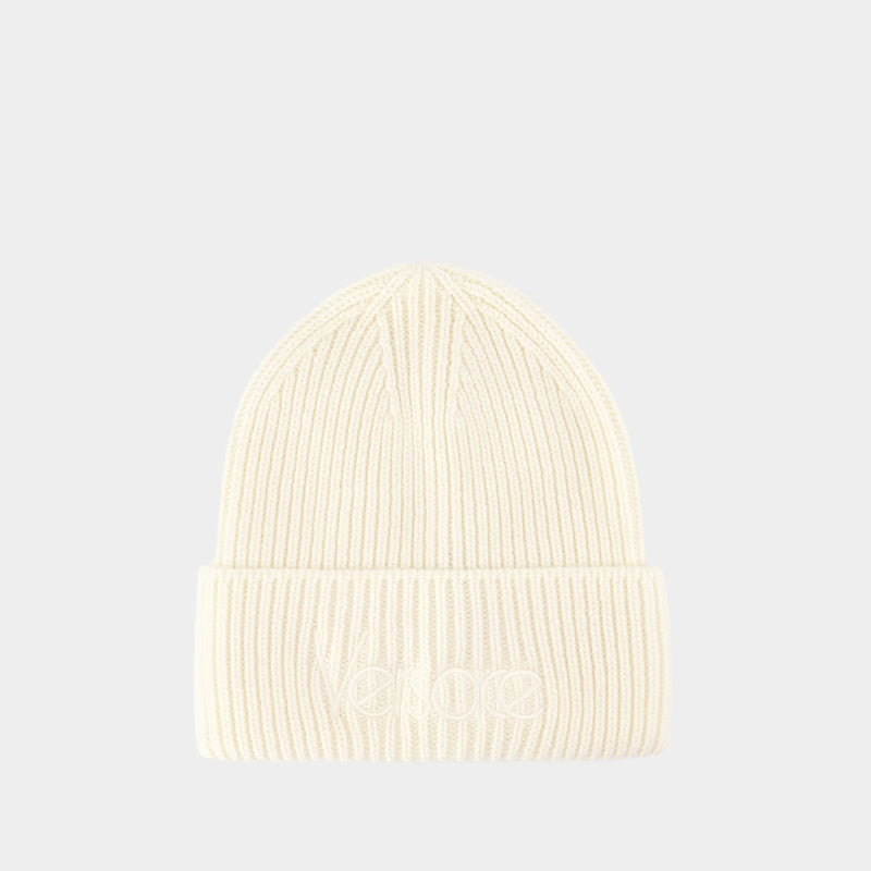 Embroidery Versace 1978 Re Ed. Logo Beanie - Versace - Cotton - Beige