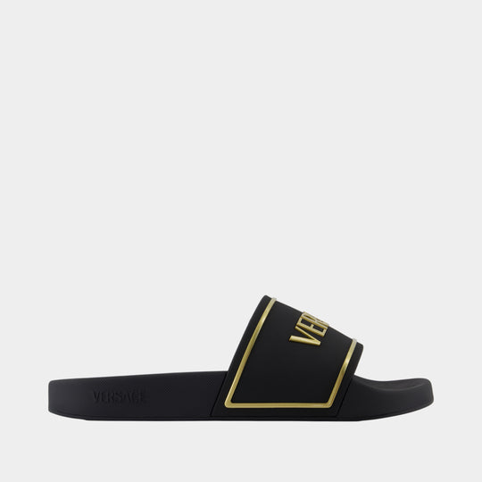 Rubber Embossing Versace Slides - Versace - Synthetic - Black