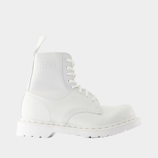1460 8-Eye No Steel Toe Ankle Boots - MM6 Maison Margiela x Dr Martens - Leather - White
