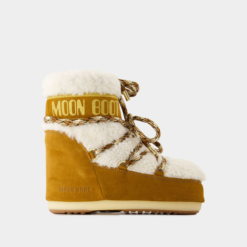 Icon Low Shearling Boots - Moon Boot - Leather - Brown/White