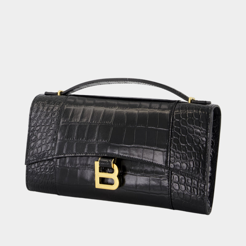 Hourglass Clutch - Balenciaga - Leather - Black