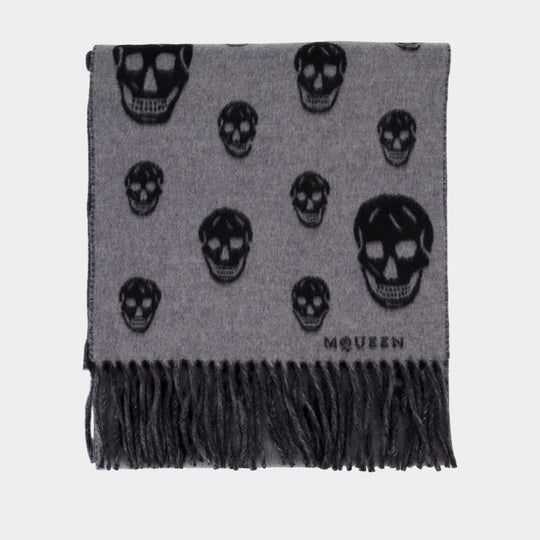 Sc Double Faced Skull Scarf - Alexander McQueen - Wool - Grey