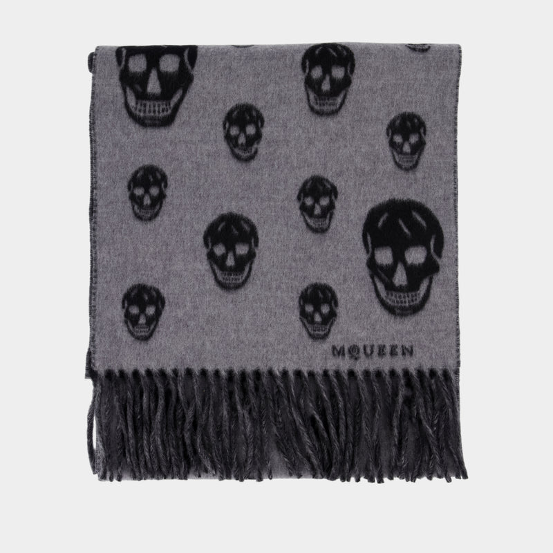 Sc Double Faced Skull Scarf - Alexander McQueen - Wool - Grey