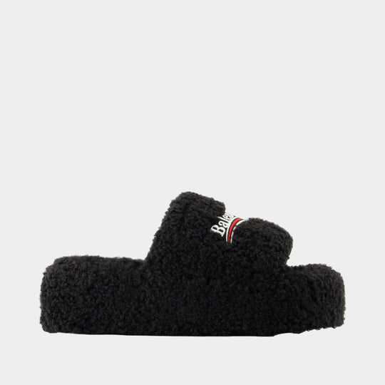 Furry Platform Sandals - Balenciaga - Synthetic - Black