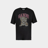 Heavy Cotton Jersey Tiger Caviar T-Shirt - Ganni - Cotton - Black