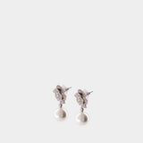 Mini Crystal Flower Earrings - SELF PORTRAIT - Pearl - Silver