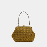 Large Weave Straw Kisslock 27 Clutch - Coach - Leather - Green