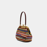 Large Weave Straw Kisslock 27 Clutch - Coach - Leather - Multicolor