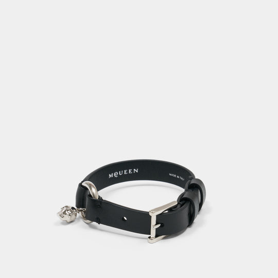 Skull Ring Bracelet - Alexander McQueen - Leather - Black