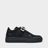Buckle Low Trainers in Black Satin