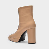 Crossing The Line Ankle Boots in Beige and Black Leather