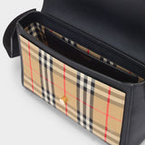 Medium Note Bag in Black Leather and Vintage Check