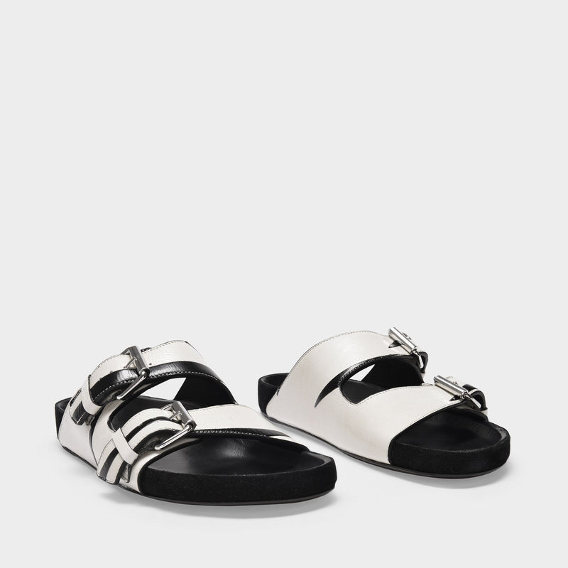 Lennyo Slides in Black and White Leather