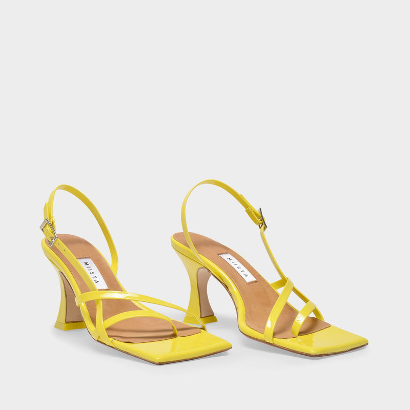 Amber Sandals in Lemon Yellow Patent Leather