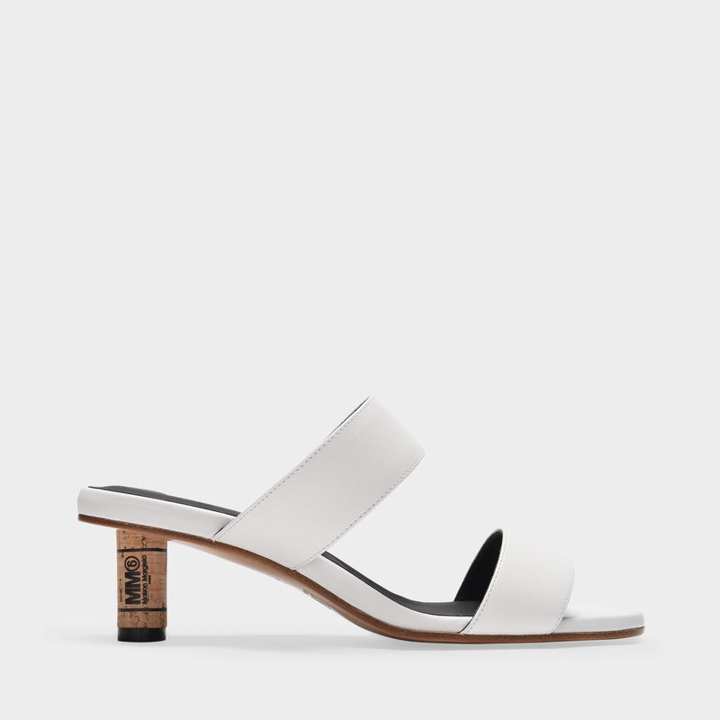 Sandals in White and Doe Brown Smooth Leather