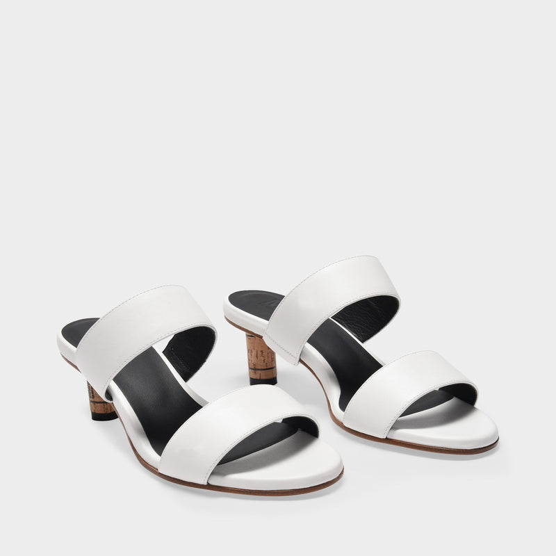 Sandals in White and Doe Brown Smooth Leather