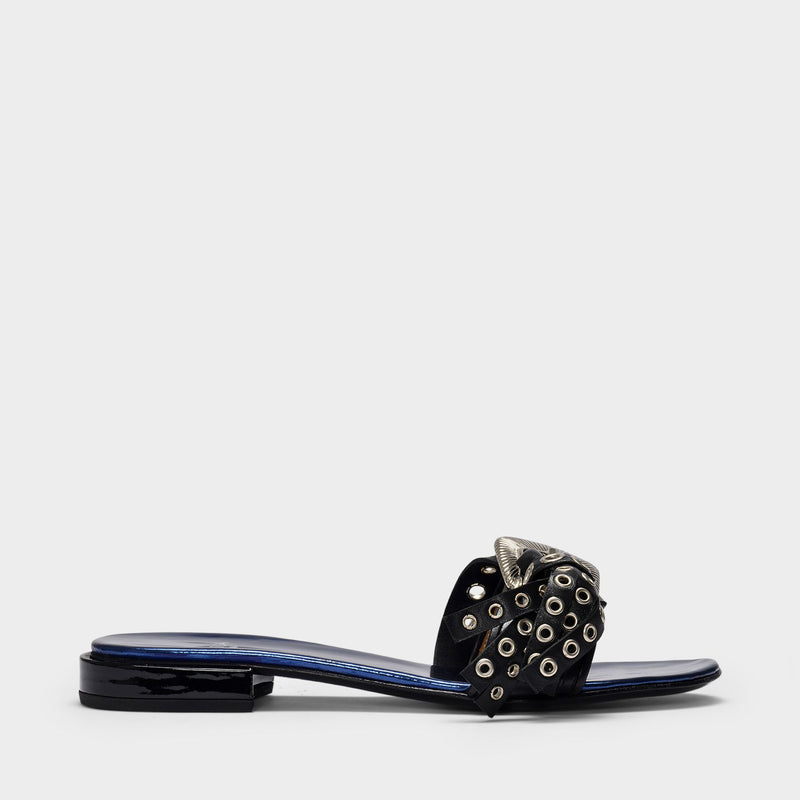 Flat Mules in Navy and Black Leather