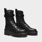Laced Combat Boot T.30/50 in Black Leather