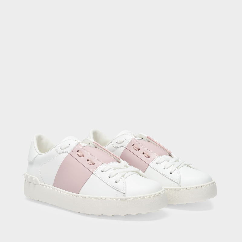 Sneaker in White and Rose Leather
