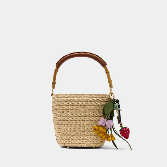 Charm Bucket Bag - SELF PORTRAIT - Raffia - Brown