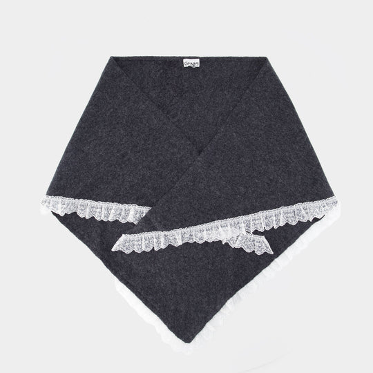 Lace Triangular Scarf - Ganni - Wool - Grey