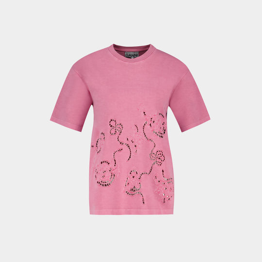 Embroidery Anglais T-Shirt - Ganni - Cotton - Pink